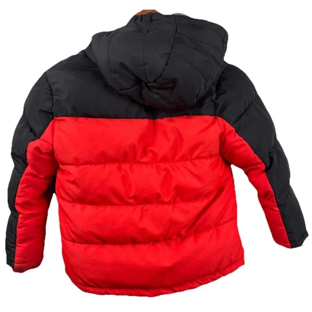 Eddie Bauer Puffer Coat Jacket Kids 3T Red Black Hooded Sherpa Lined